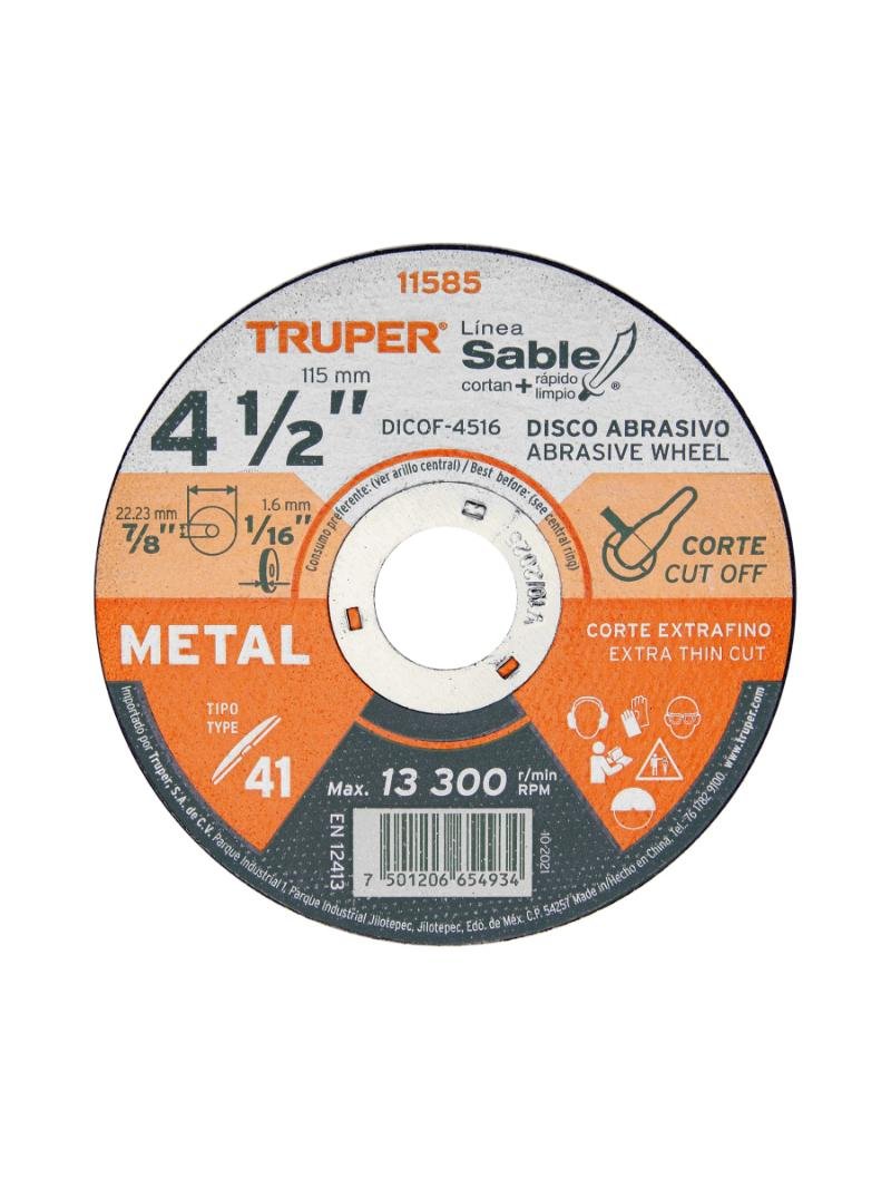 DISCO CORTE METAL 41/2X1.6MM UNIDAD TRUPER 11585