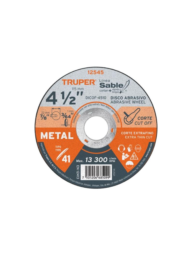 DISCO CORTE METAL 4.1/2X1MM TRUPER 12545