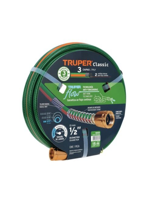MANGUERA REFORZ VERDE 1/2X15MTS 3CAPAS #MAN15X1/2R/16031 TRUPER-
