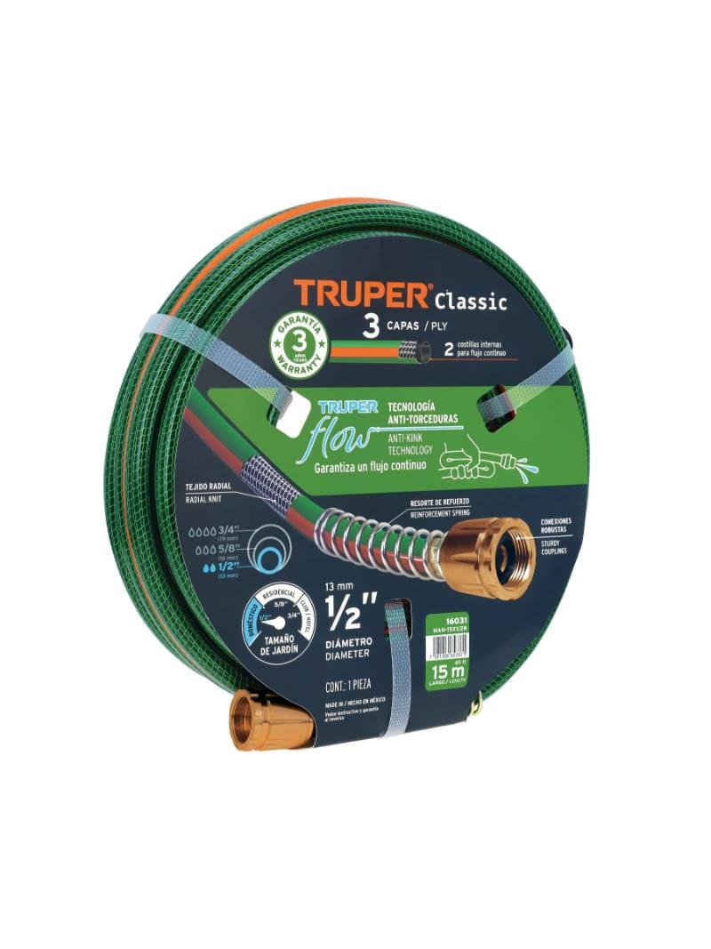 16031 MANGUERA REFORZ VERDE 1/2X15MTS 3CAPAS #MAN15X1/2R/16031 TRUPER-