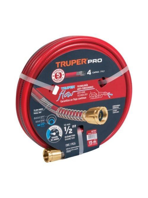 MANGUERA REFORZ ROJA 1/2X15MT 4CAPAS #MAN15X1/2X/19791 TRUPER-