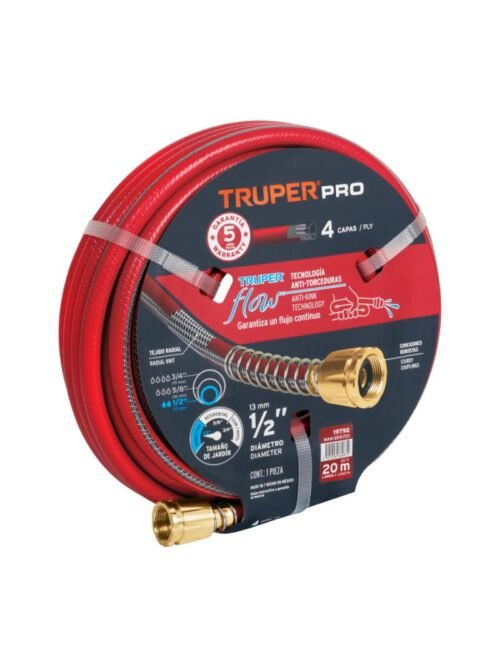 MANGUERA REFORZ ROJA 1/2X20MT 4CAPAS #MAN20X1/2X/19792 TRUPER-