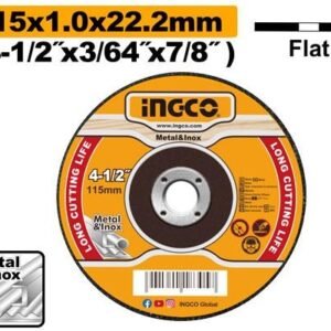 Disco de corte Ingco MCD101151 115x1.0x22.2mm para metal e inox - ficha de especificaciones