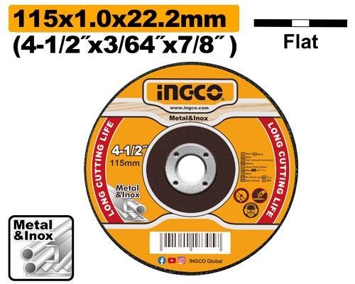 Disco de corte Ingco MCD101151 115x1.0x22.2mm para metal e inox - ficha de especificaciones