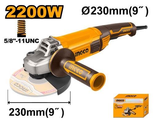 Esmeril angular Ingco UAG220018 2200W, disco 9 pulgadas, rosca 5/8-11UNC - ficha de especificaciones