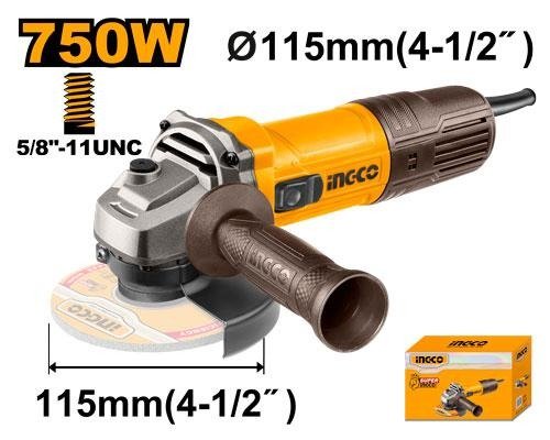 Esmeril angular Ingco UAG75028 750W, disco 4-1/2 pulgadas, rosca 5/8-11UNC - ficha de especificaciones