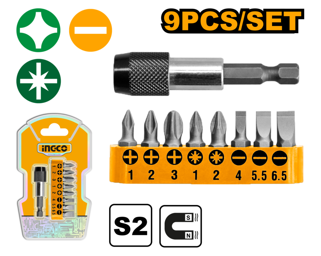JGO PUNTAS P/DESTORNILLADOR 9PZAS #AKSD0071 INGCO