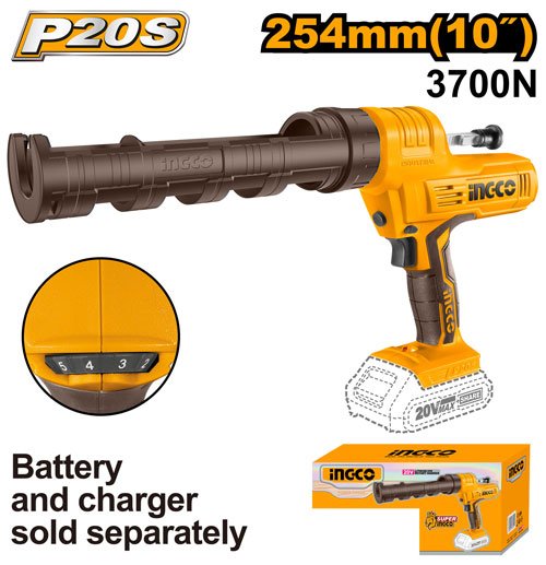 PISTOLA SILICONA 20V 3700N 10" 44MM/S CCGLI2001 INGCO