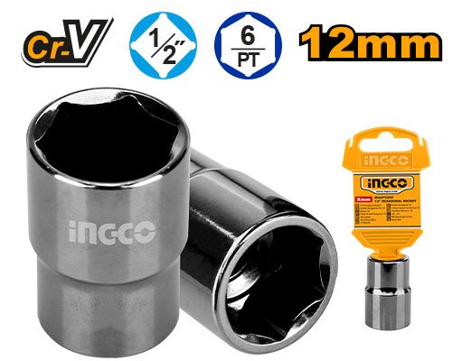 CUBO ESPIGA 1/2" 6PTS 12MM #HHAST12121 INGCO