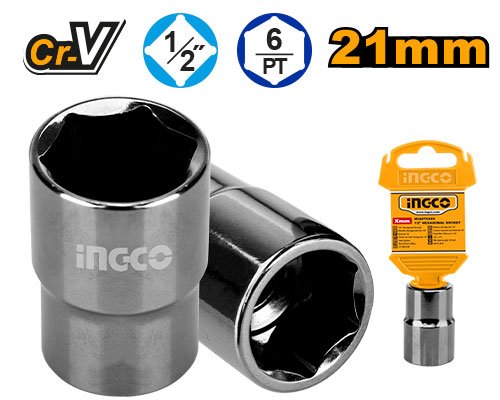 CUBO ESPIGA 1/2" 6PTS 21MM #HHAST12211 INGCO