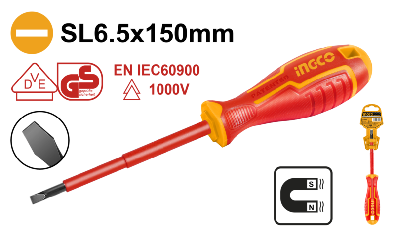 HISD816150 DESTORNILLADOR PLANO AISLADO 1/4X6" 1000V #HISD816150 INGCO