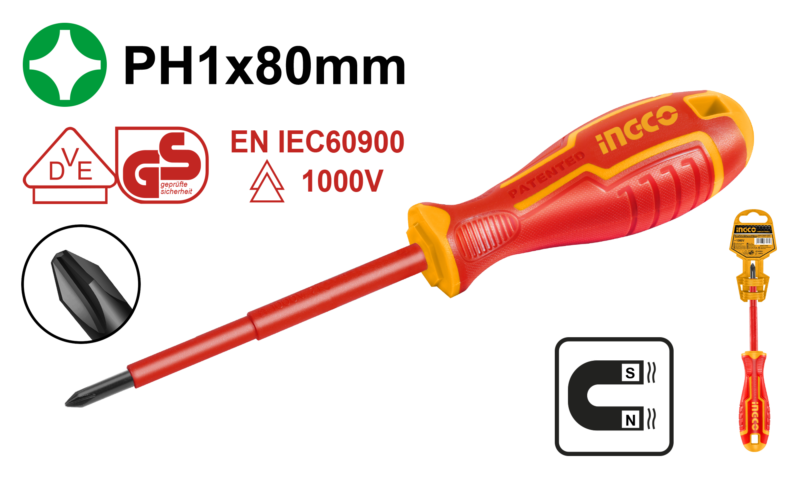DESTORNILLADOR PHILLIPS 3/16X3" 1000V #HISD81PH180 INGCO