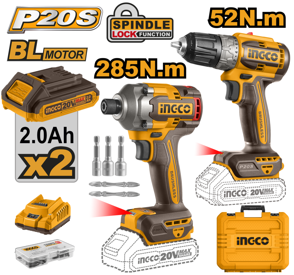 KIT TALADRO 3/8 20V+ATORNILLADOR 20V+2BAT+1CAR UCKLI20272 INGCO