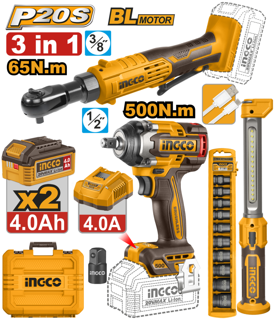 KIT LLAV IMPAC, RATCHET, LAMP+ACC #UCOSLI250981 INGCO