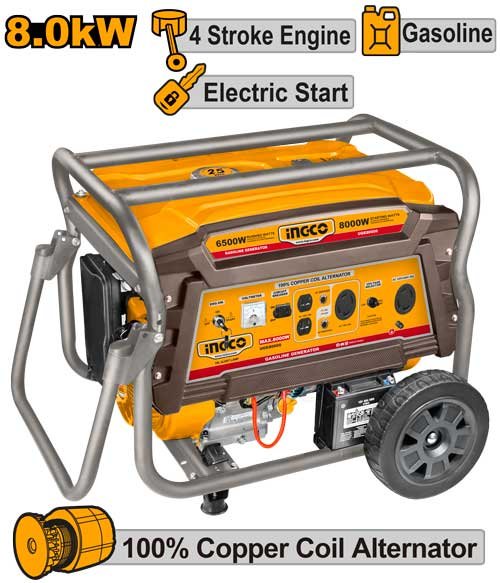 GENERADOR ELECTRICO GASOLINA 8000W #UGE80006 INGCO