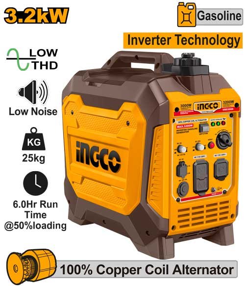 GENERADOR INVERSOR GASOLINA 3.2KW 140CC 68DB #UGEI35006 INGCO