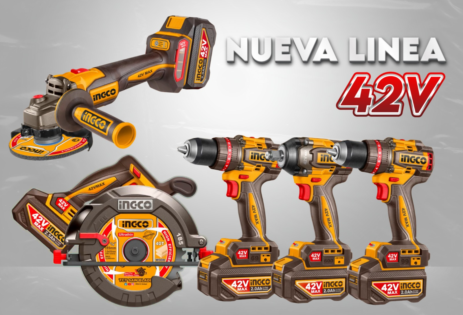 Nueva línea INGCO 42V: esmeril, sierra circular y taladros inalámbricos. Ver productos.